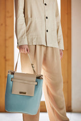 shoulder bag in soft blue leather