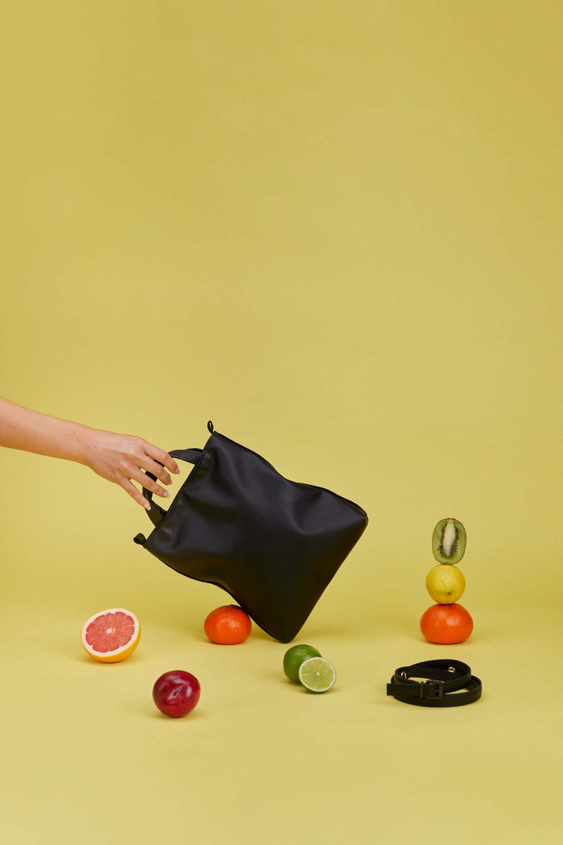 Mini Tote bag in Black Vegan leather, Vegan tote bag