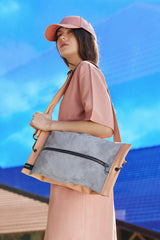 women shoulder bag beige and grey zipper