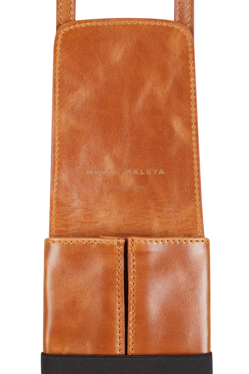 phone pouch in brown leather