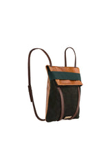 13 inch laptop backpack in brown and green suede