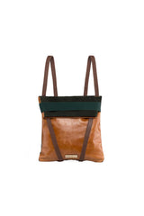 backpack in green suede and brown leather