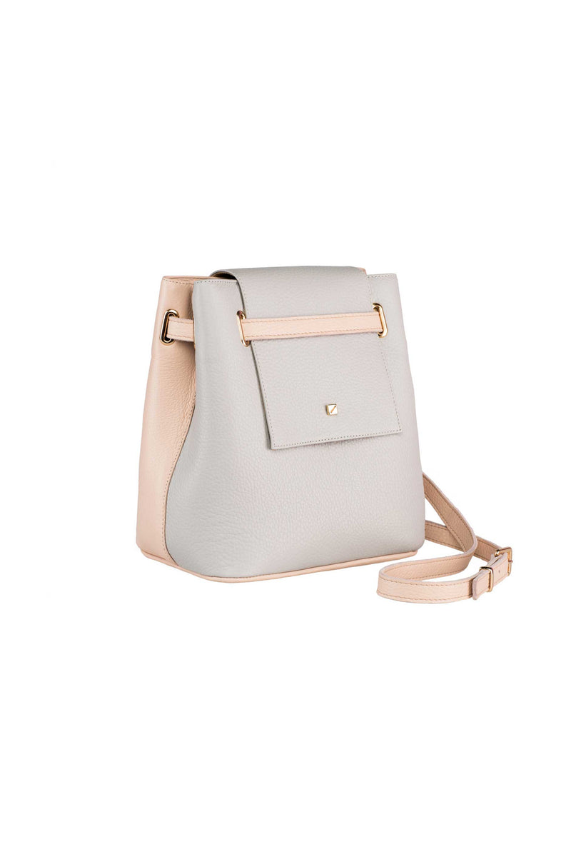 bag with two sides ligth grey and pink leather