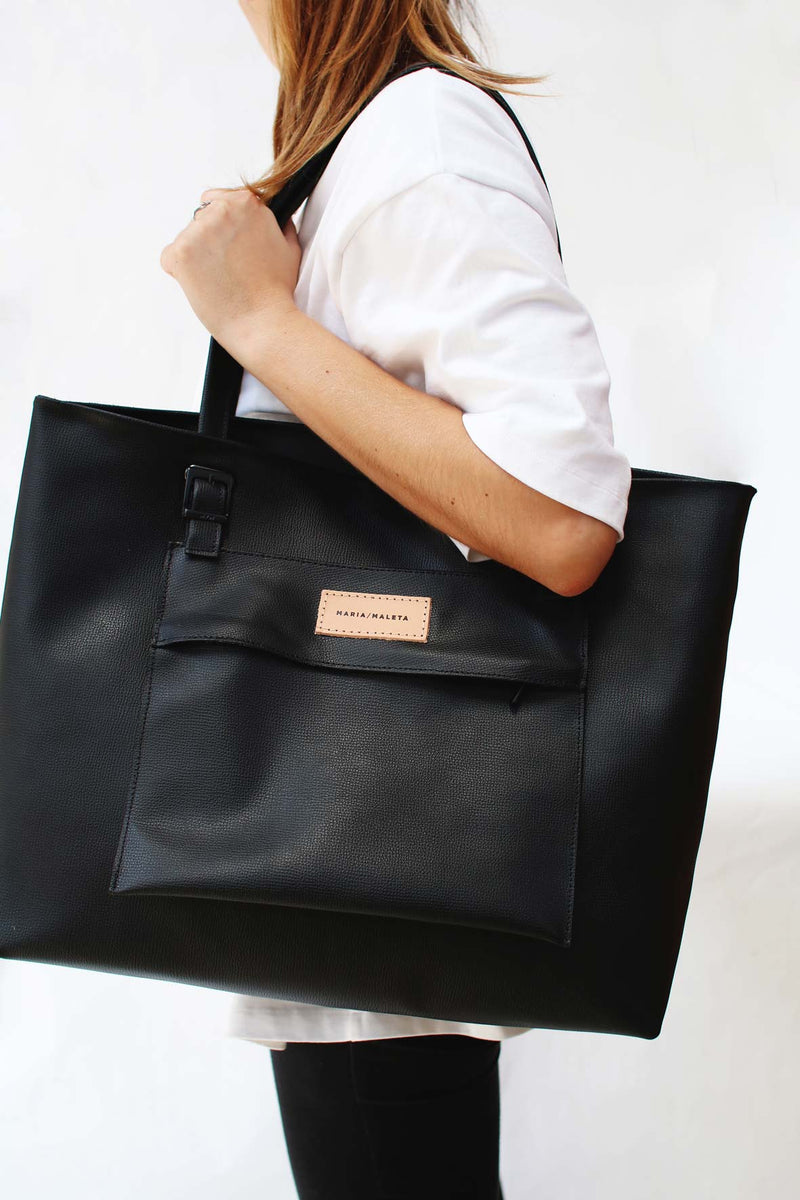Women's Large Tote bag basic Big tote bag in black Leather