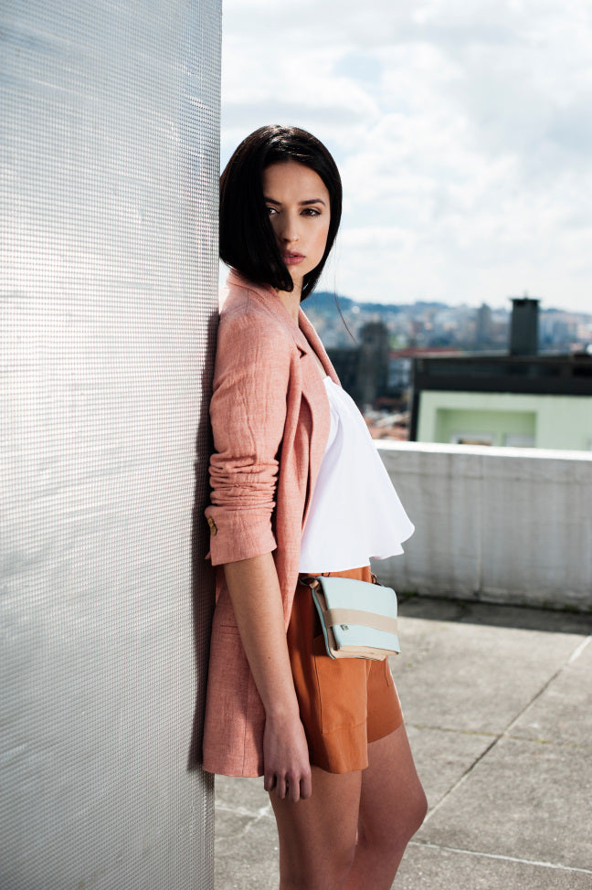 women belt bag in light blue