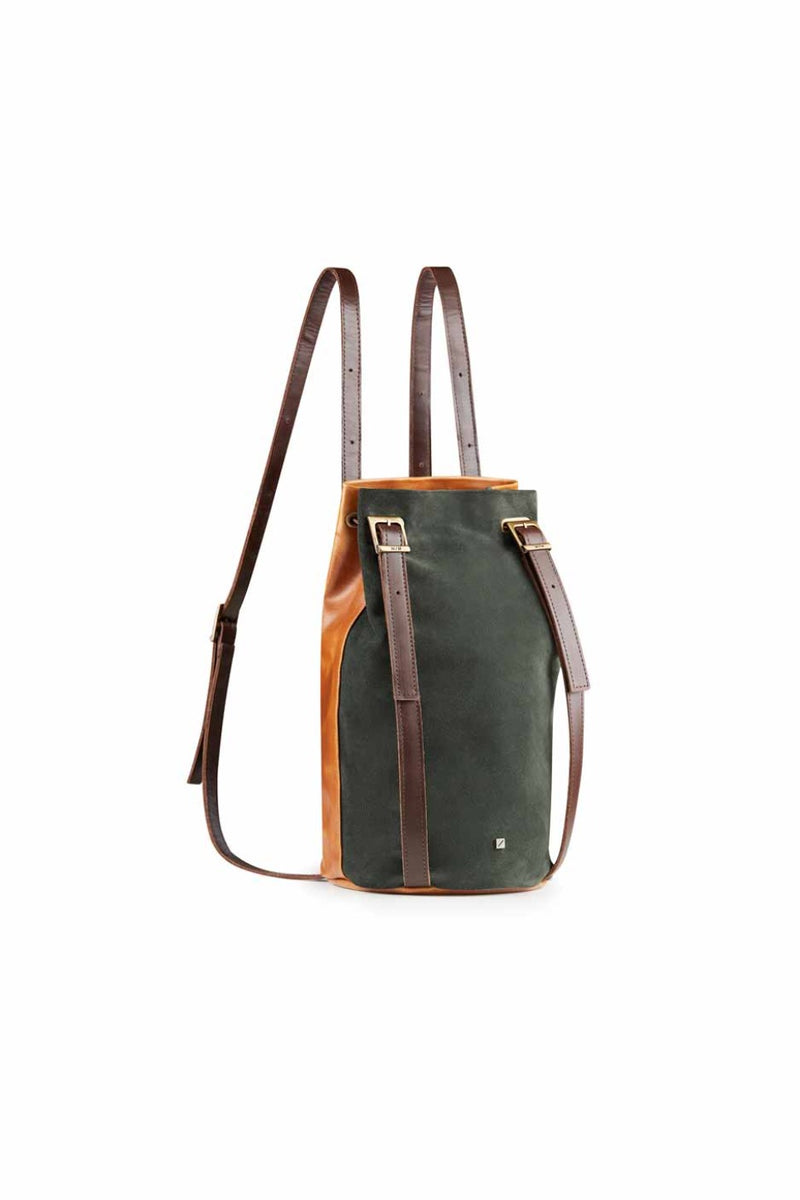 Cylindrical bag leather in green suede for women 